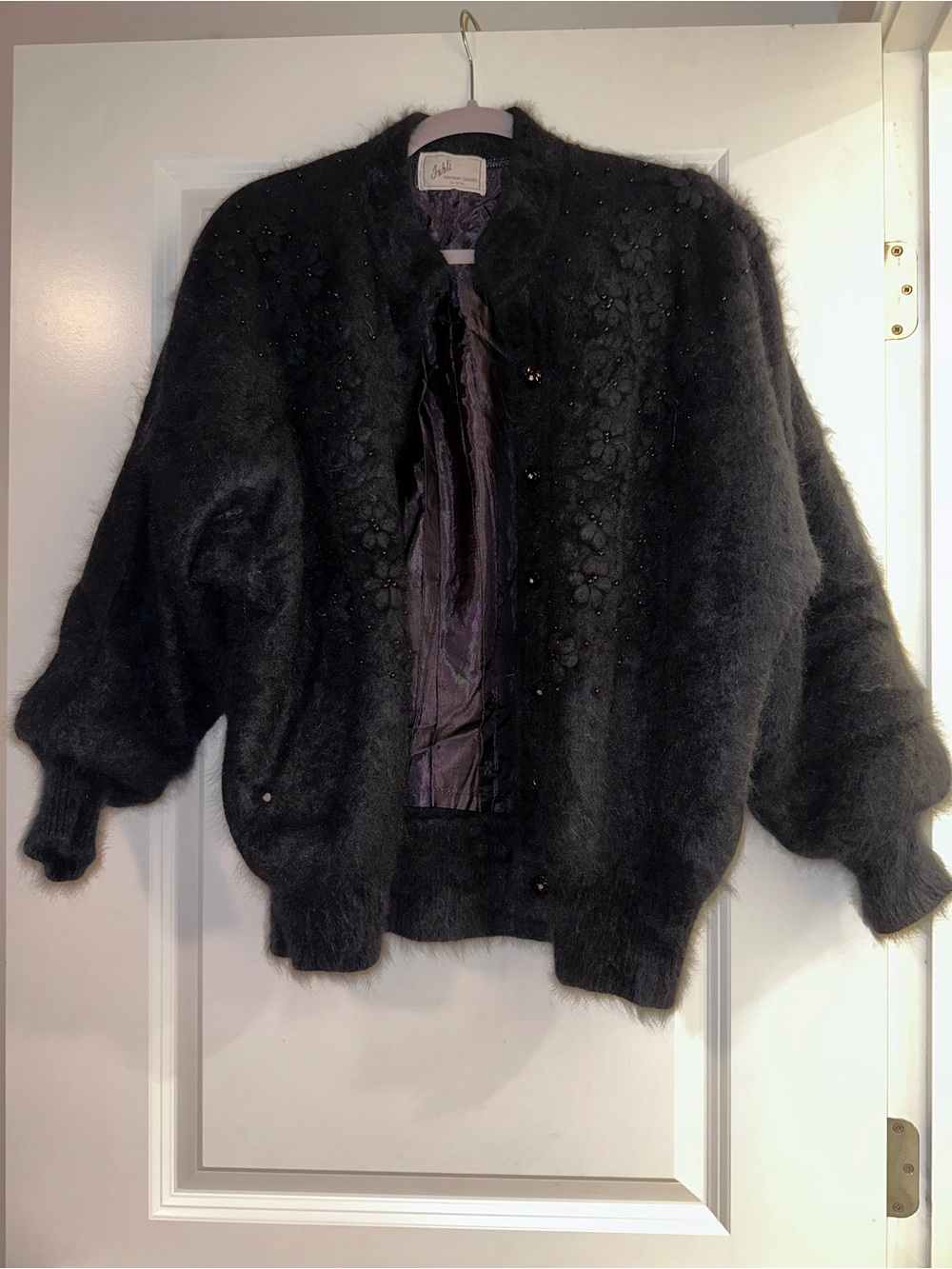 Vintage Black Beaded Angora-Blend Cardigan